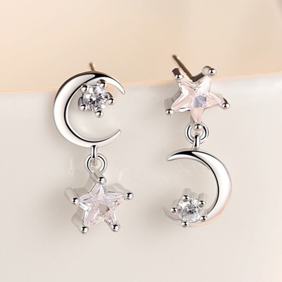 star and moon asymmetrical earrings