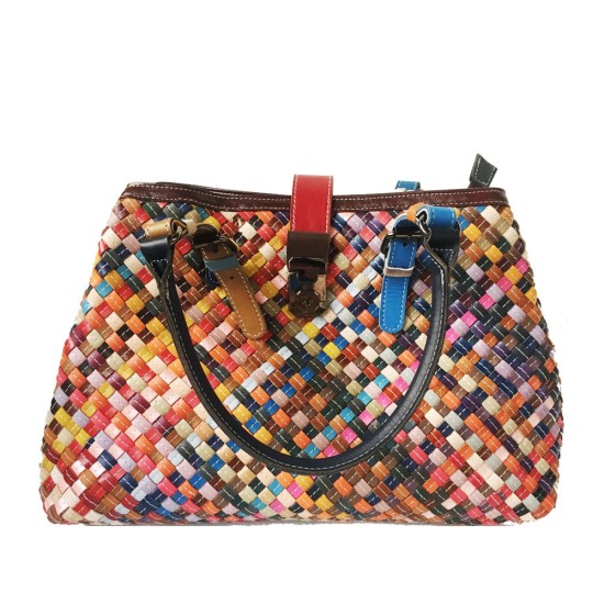 multi-color handmade leather handbag