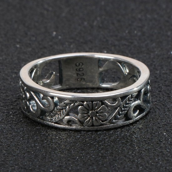 floral vine sterling silver ring