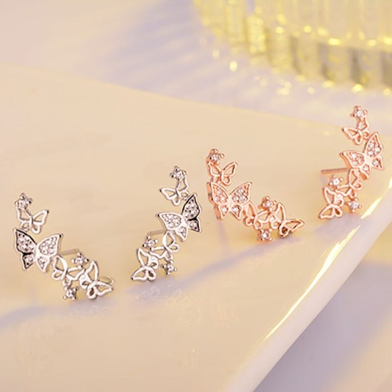 butterfly cluster sterling silver earrings