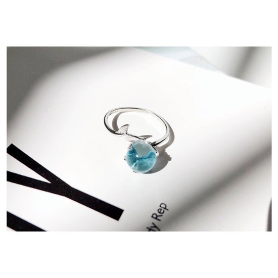 ocean bubble and whale tail sterling silver ring